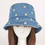 Denim Flower Embloidery Bucket Hat