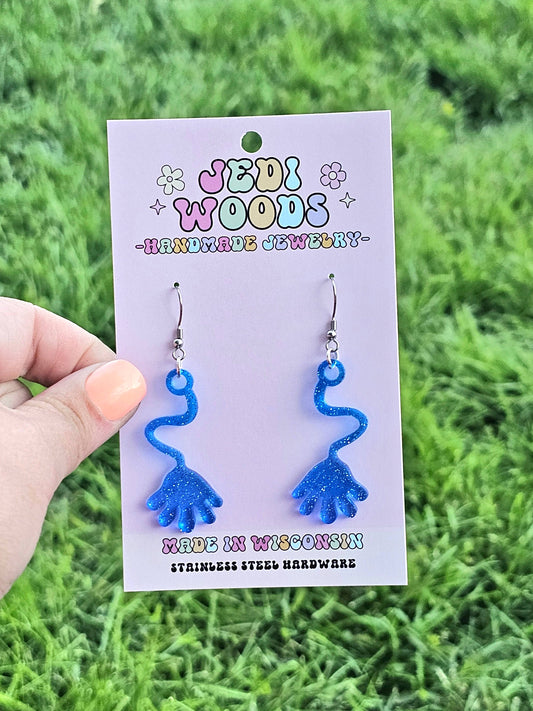 Blue Slappy Hand Earrings - Retro Nostalgic Jewelry