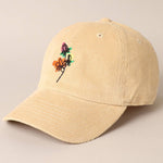 Watercolor Flower Embroidered Corduroy Cap