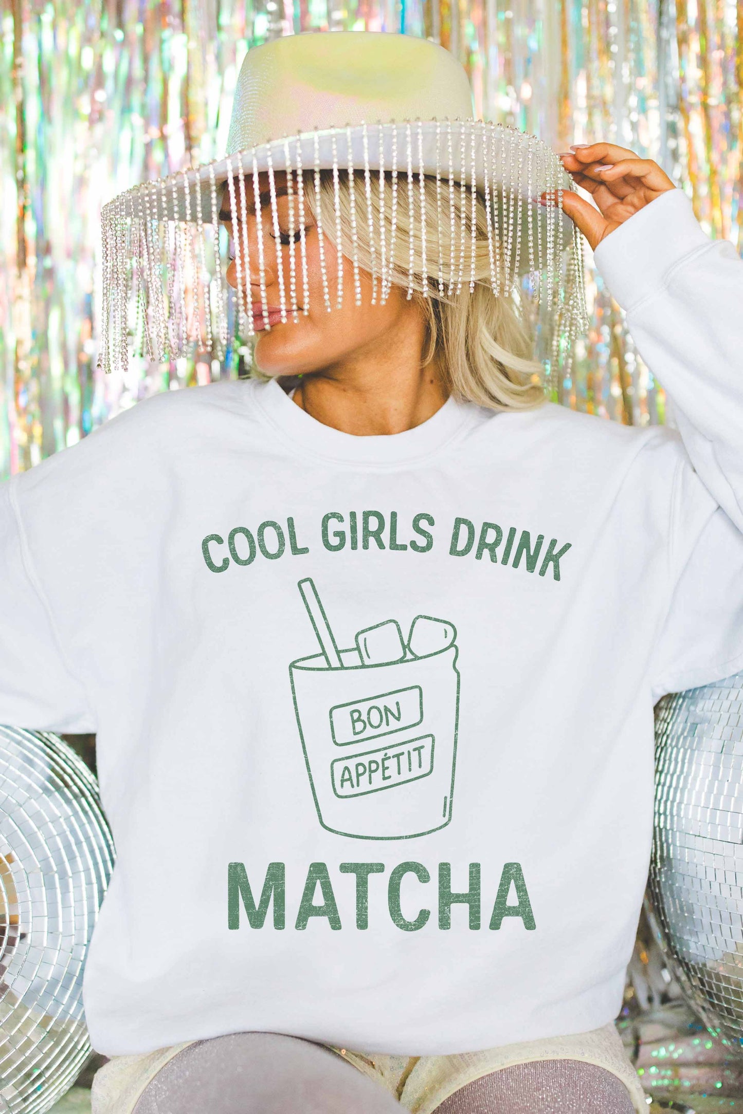 Cool Girls Drink Matcha Oversized Graphic Sweatshirt