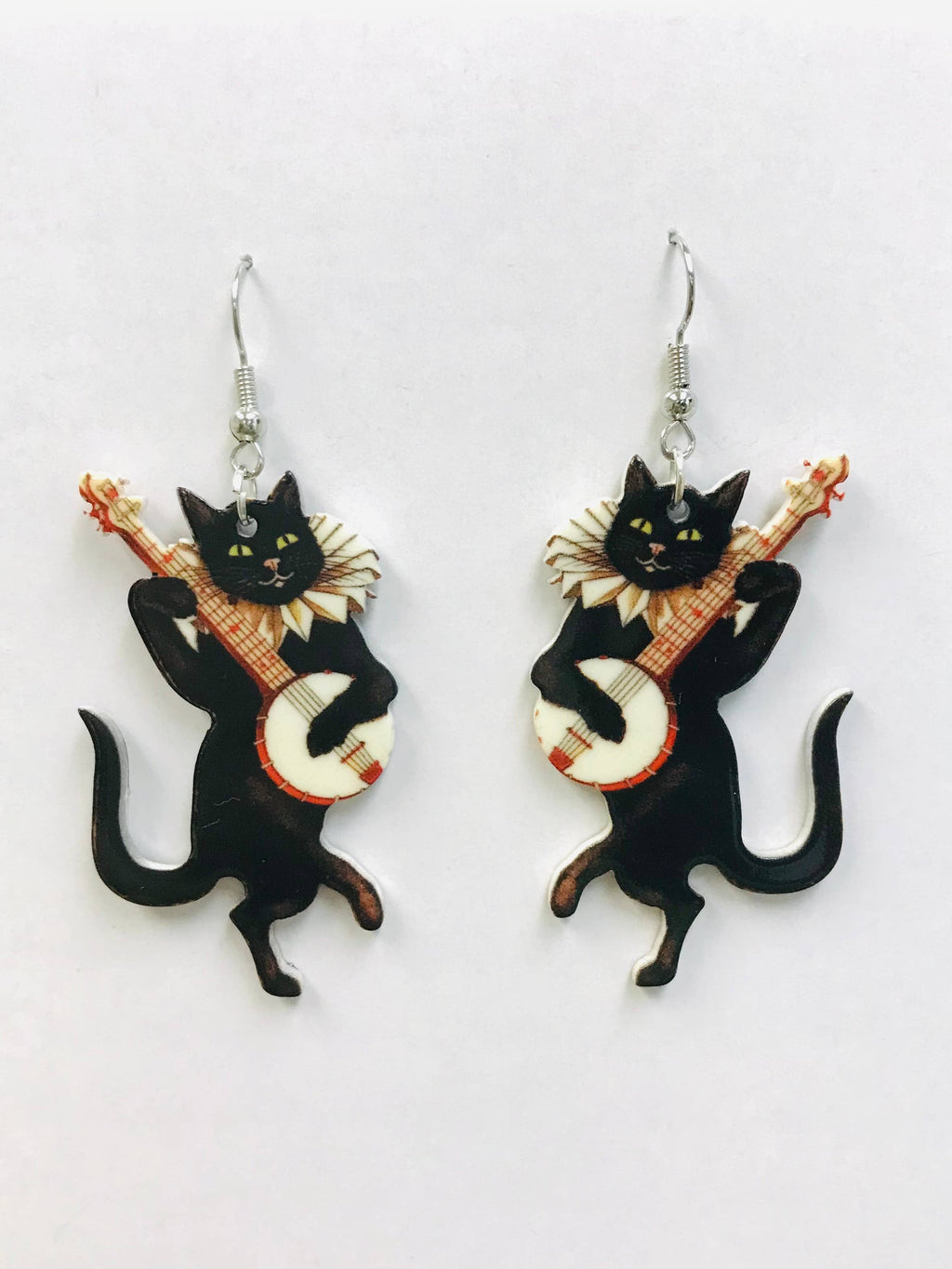 Bird, Banjo Cat Earrings, Acrylic Earrings