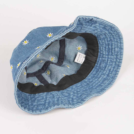 Denim Flower Embloidery Bucket Hat