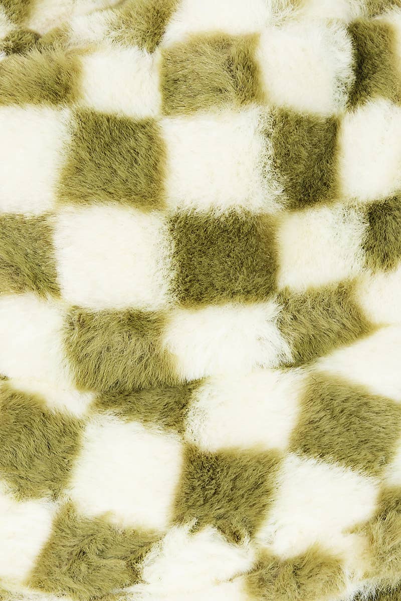 Checkered Print Fur Bucket Hat