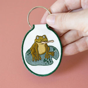 Frog Embroidered Keychain | toad, lily pad, nature, cute