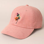 Watercolor Flower Embroidered Corduroy Cap
