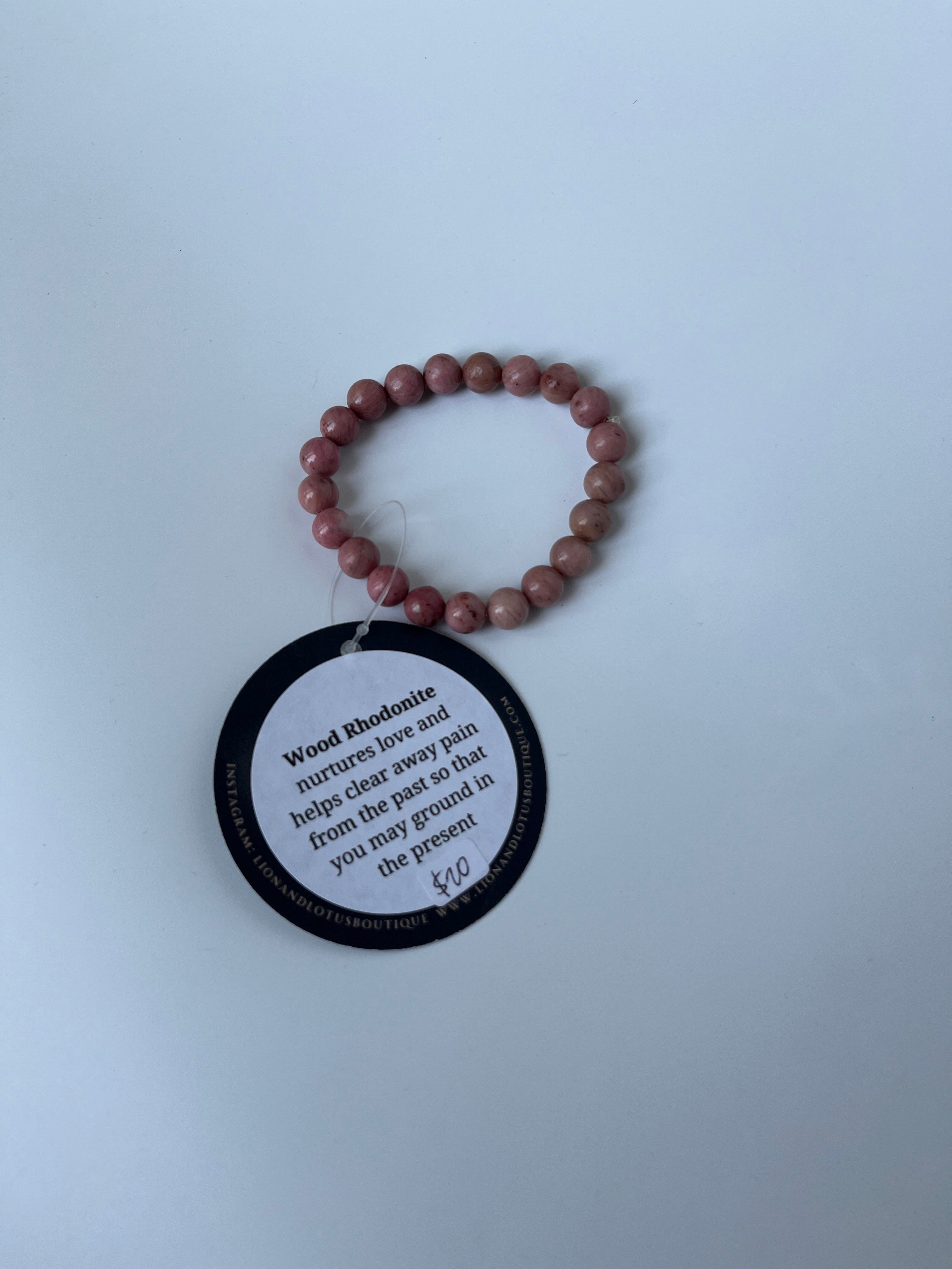 Lion and Lotus Intentional Gemstone Jewelry - Wood Rhodonite Bracelet