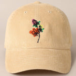 Watercolor Flower Embroidered Corduroy Cap