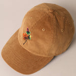 Watercolor Flower Embroidered Corduroy Cap