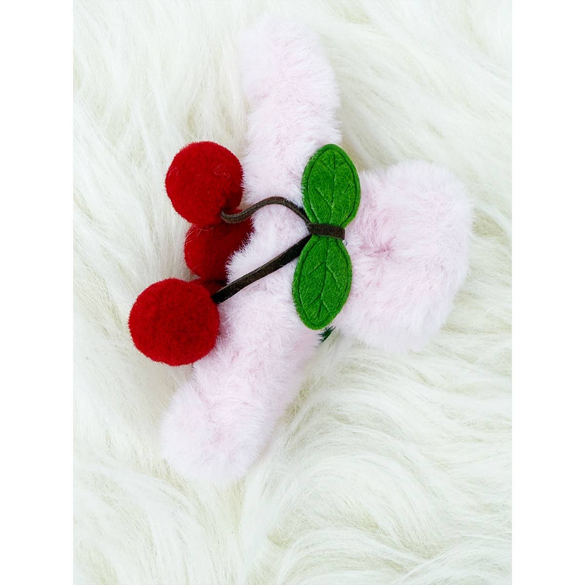 Cherry Detail Faux Fur Plush Jaw Clip