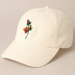 Watercolor Flower Embroidered Corduroy Cap