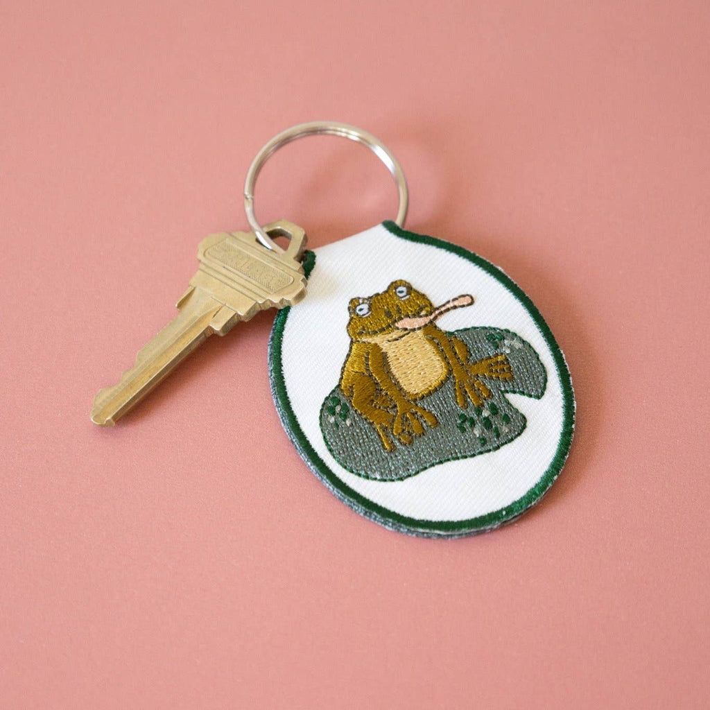 Frog Embroidered Keychain | toad, lily pad, nature, cute