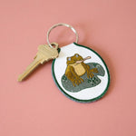 Frog Embroidered Keychain | toad, lily pad, nature, cute