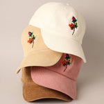 Watercolor Flower Embroidered Corduroy Cap
