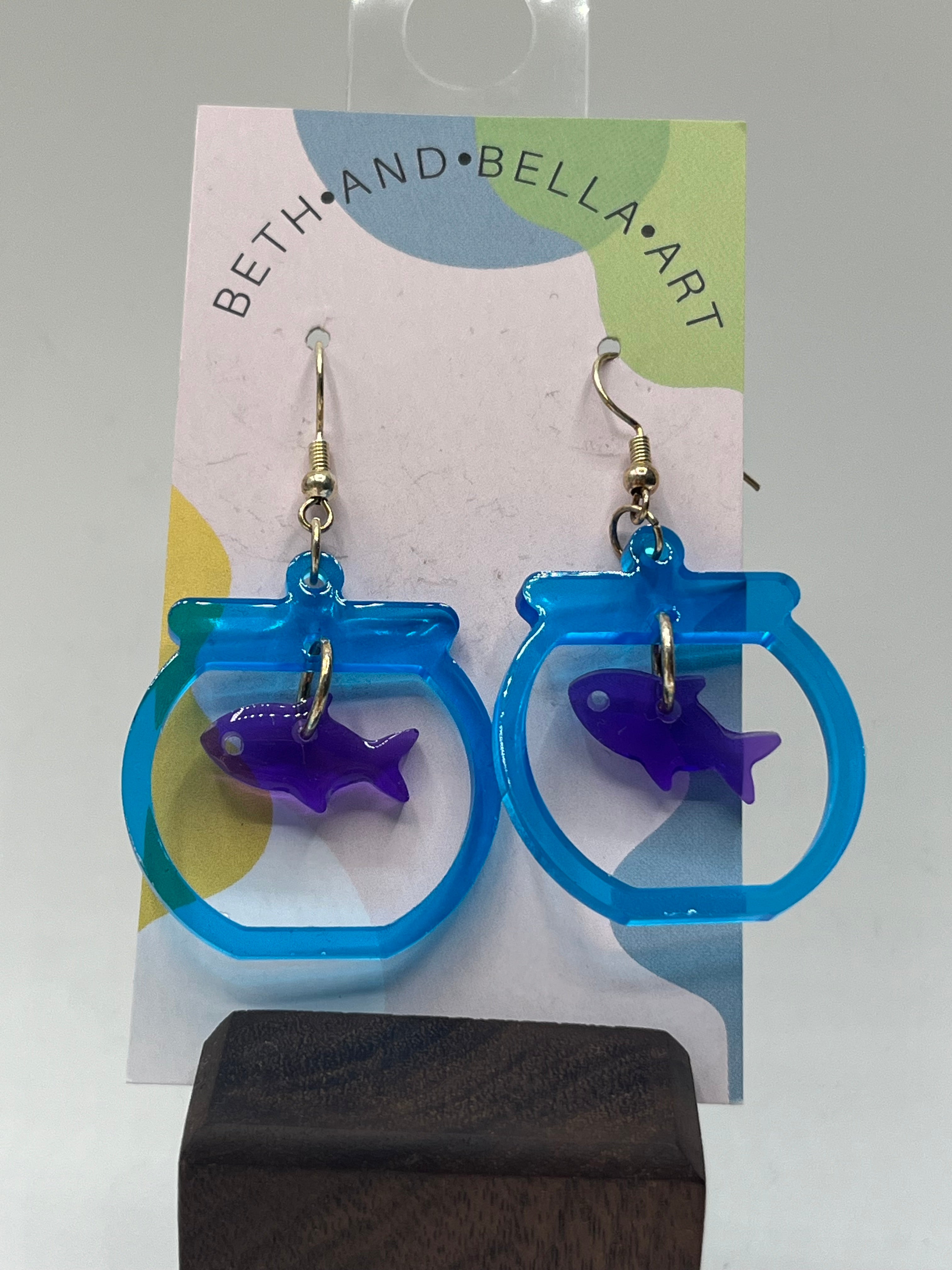 Beth and Bella Art Earrings - Goldfish Bowl