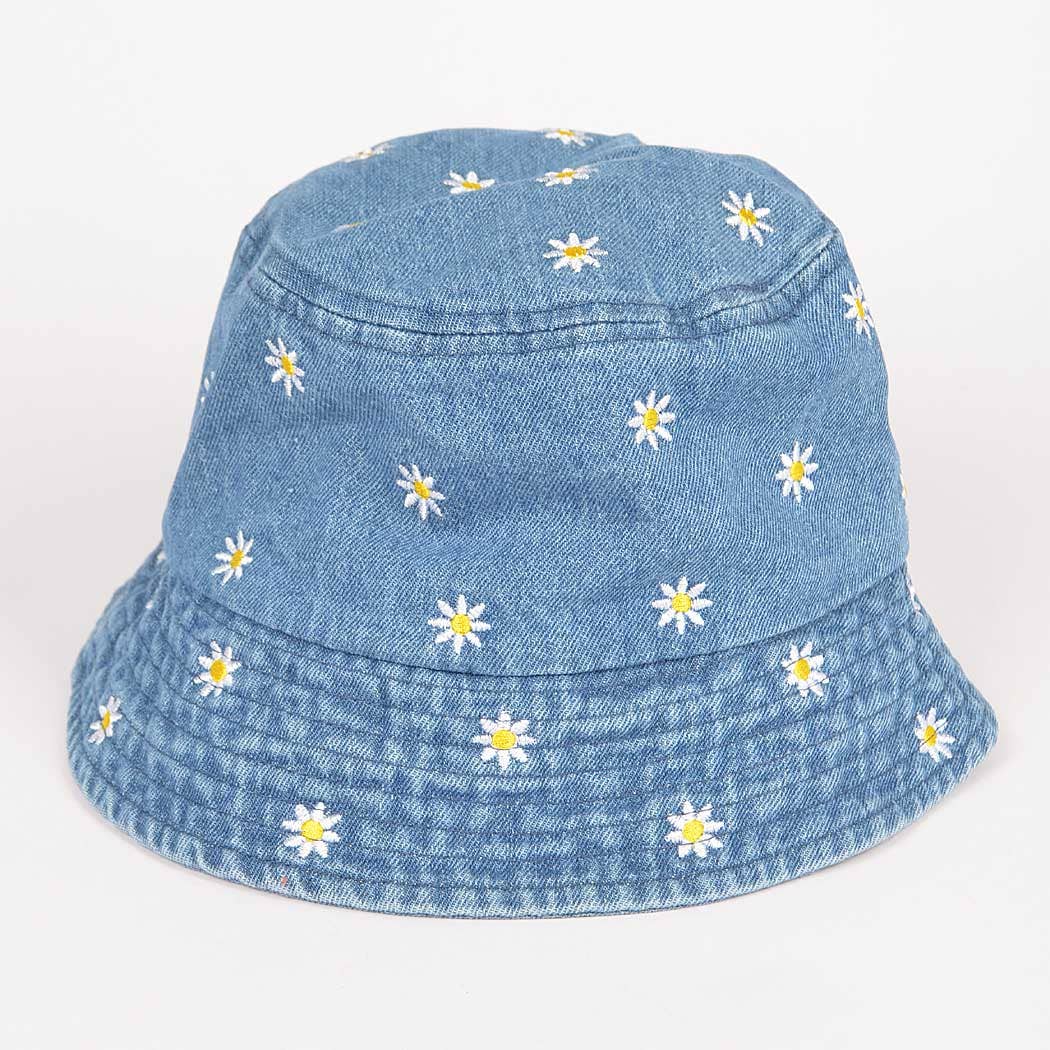 Denim Flower Embloidery Bucket Hat