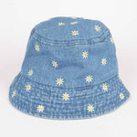 Denim Flower Embloidery Bucket Hat