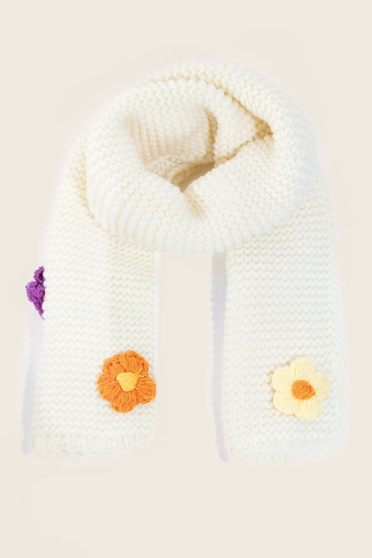 Crochet Knit Flower Oblong Scarf
