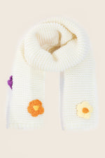 Crochet Knit Flower Oblong Scarf