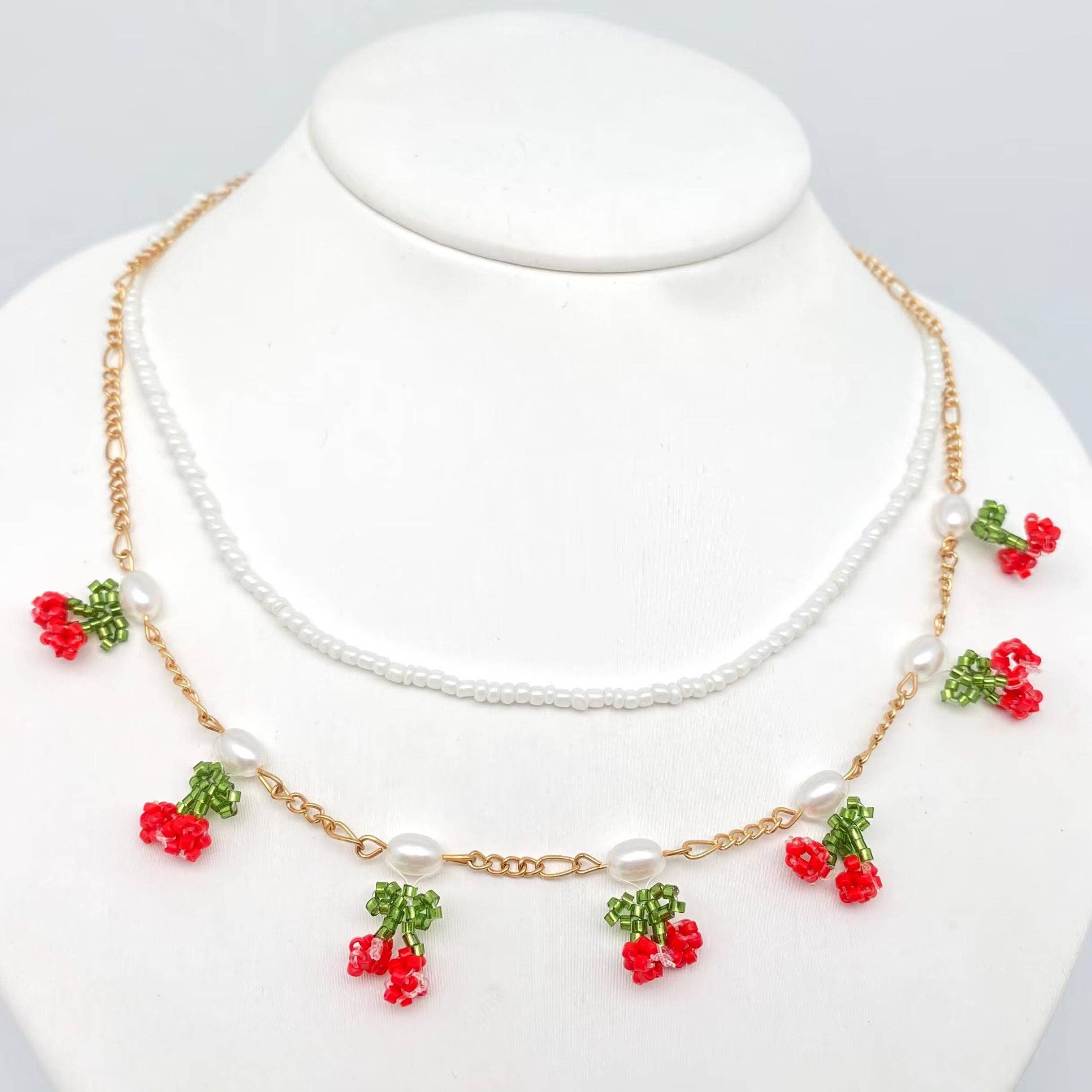 Hand-woven Cherry-shaped Double-layer Choker Necklace