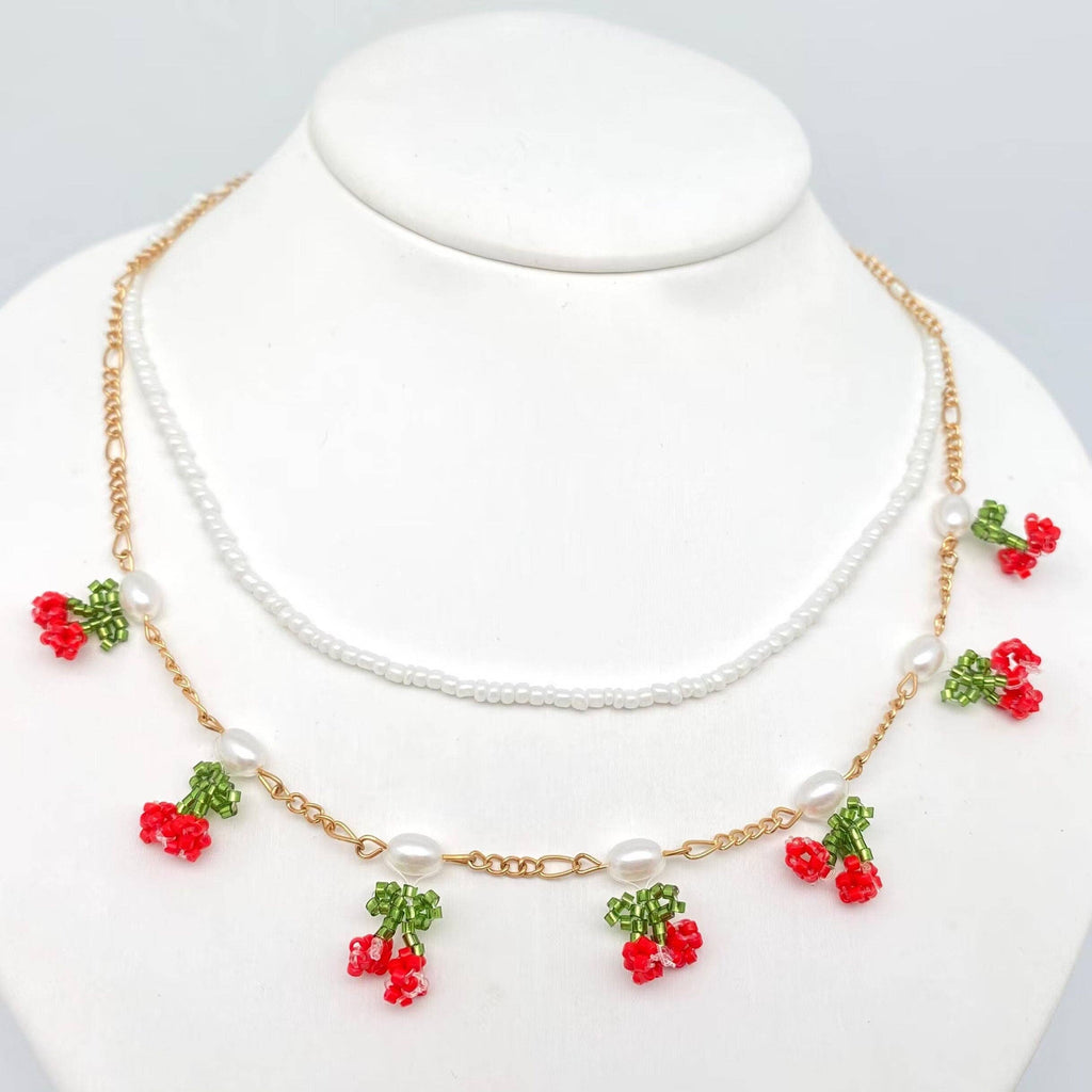 Hand-woven Cherry-shaped Double-layer Choker Necklace