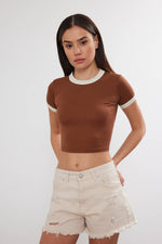 Women's Blank Cropped T-Shirt Two Tone Basic Crop Top Blank