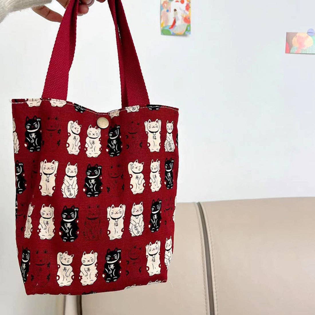 Cosbai - Lucky Cat Print Lunch Bag Handbag
