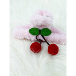 Cherry Detail Faux Fur Plush Jaw Clip