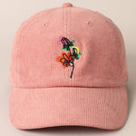 Watercolor Flower Embroidered Corduroy Cap