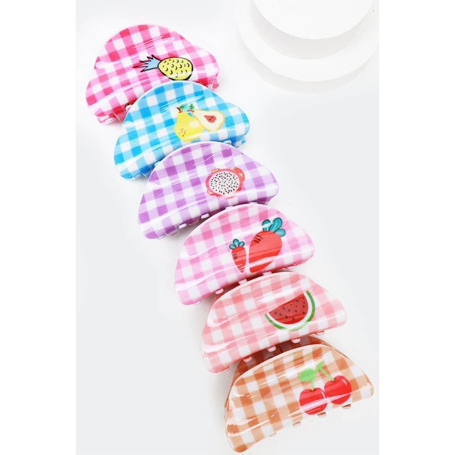 Checkered Fruit Print Curved Claw Clip