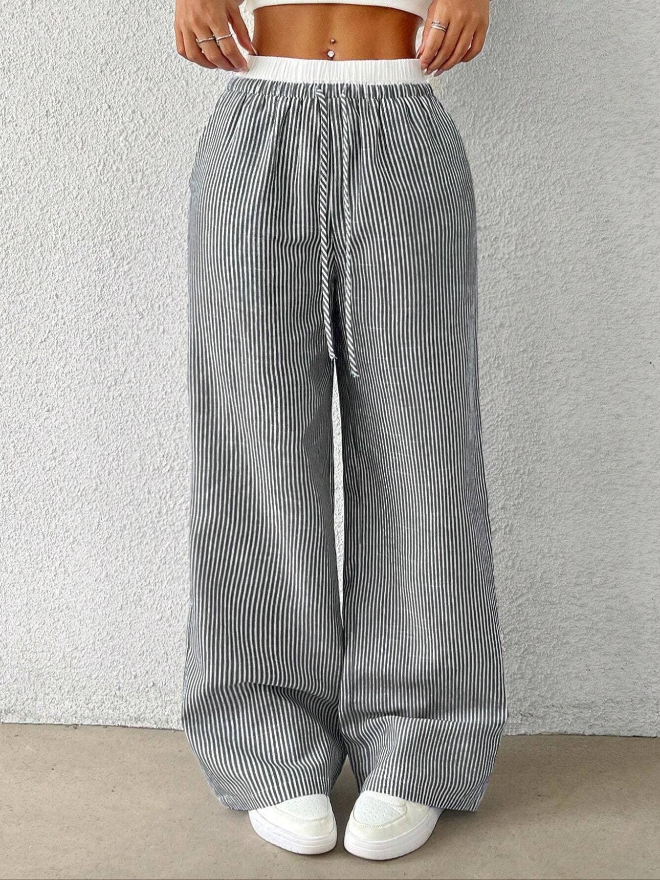 Trendy Striped  Loose Wide-Leg Pants DP25F546
