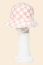 Checkered Print Fur Bucket Hat