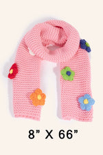 Crochet Knit Flower Oblong Scarf