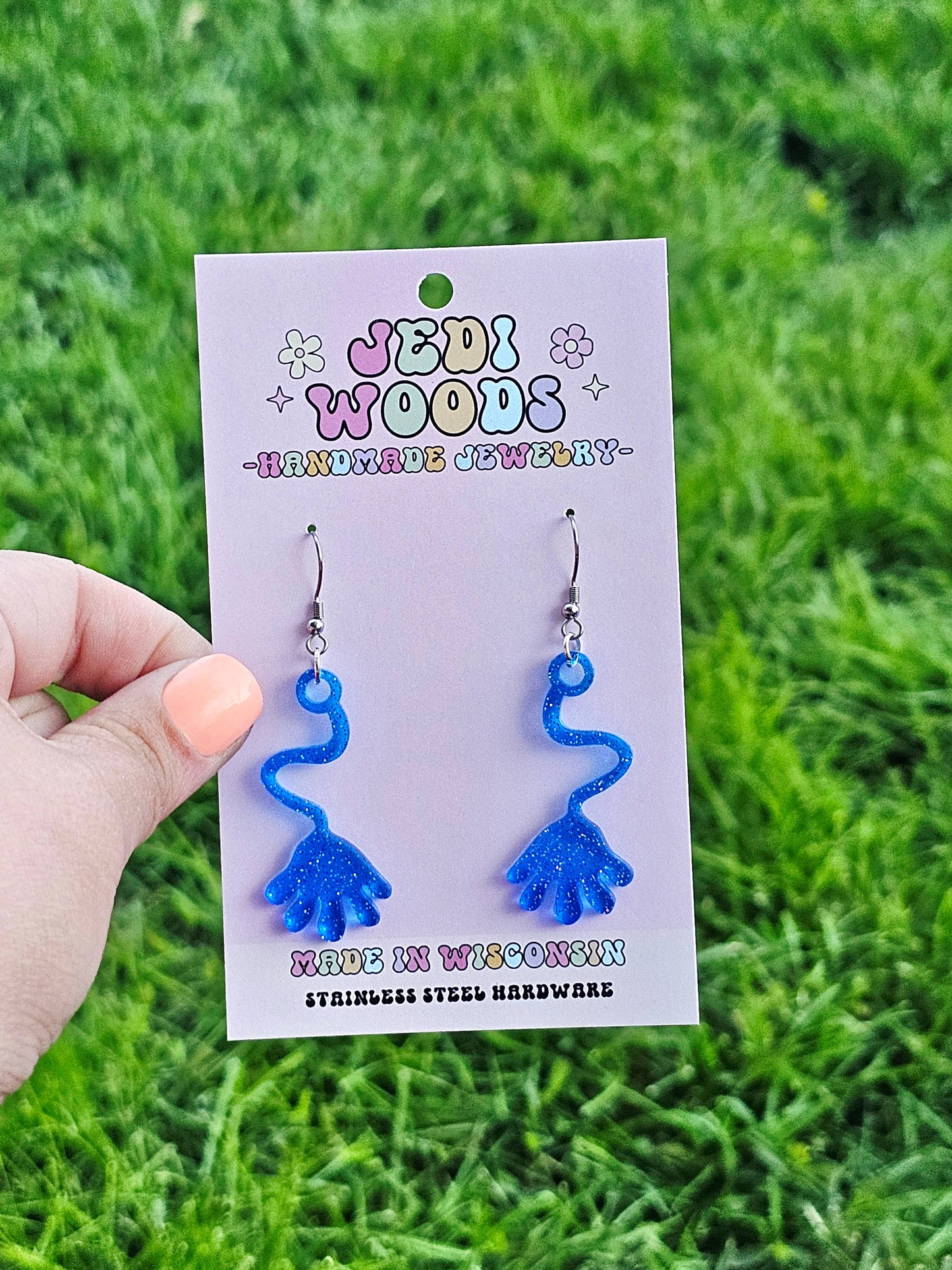Blue Slappy Hand Earrings - Retro Nostalgic Jewelry