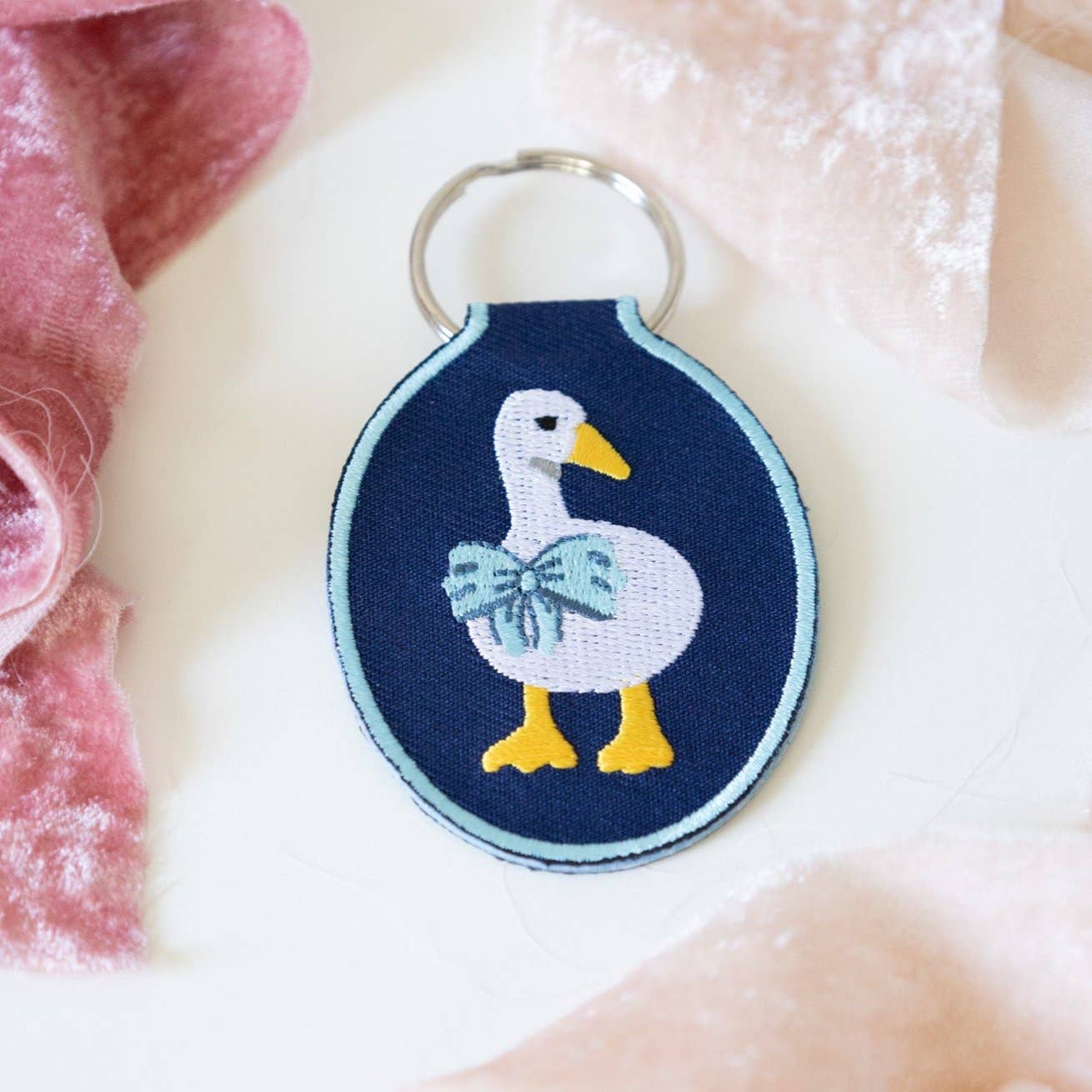 Duck Embroidered Keychain | lucky duck, silly goose
