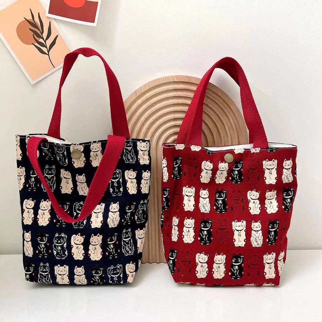 Cosbai - Lucky Cat Print Lunch Bag Handbag