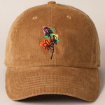 Watercolor Flower Embroidered Corduroy Cap