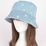 Denim Flower Embloidery Bucket Hat