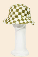 Checkered Print Fur Bucket Hat