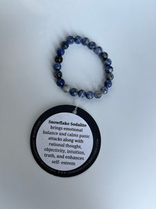 Lion and Lotus Intentional Gemstone Jewelry - Snowflake Sodalite Bracelet