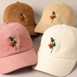 Watercolor Flower Embroidered Corduroy Cap