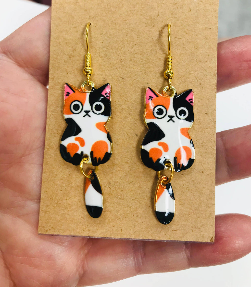 Black Cat Wagging Tail Earrings