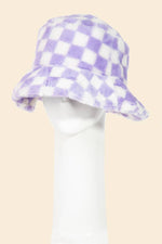 Checkered Print Fur Bucket Hat