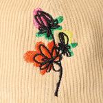 Watercolor Flower Embroidered Corduroy Cap