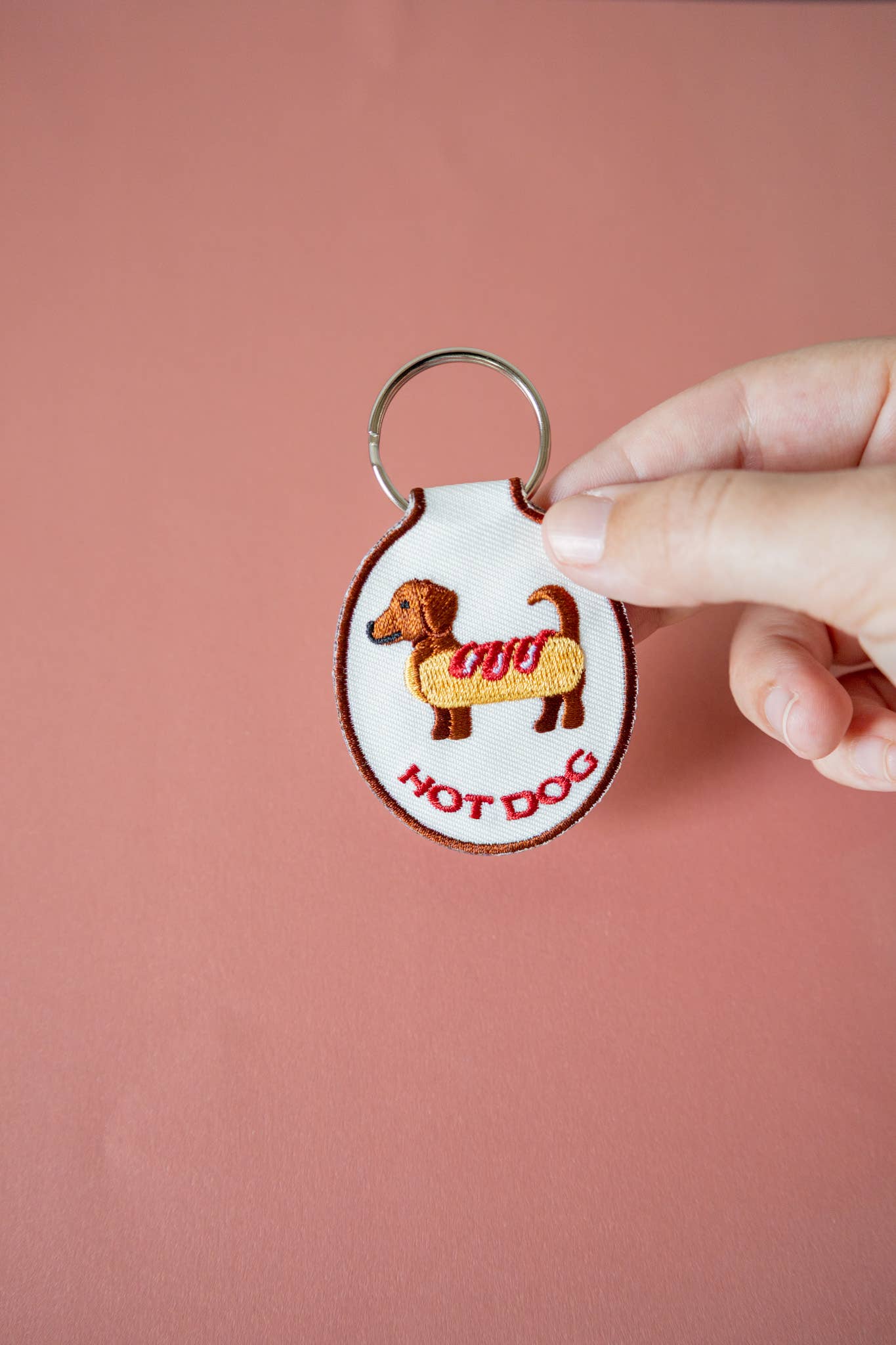 Hot Dog Embroidered Keychain