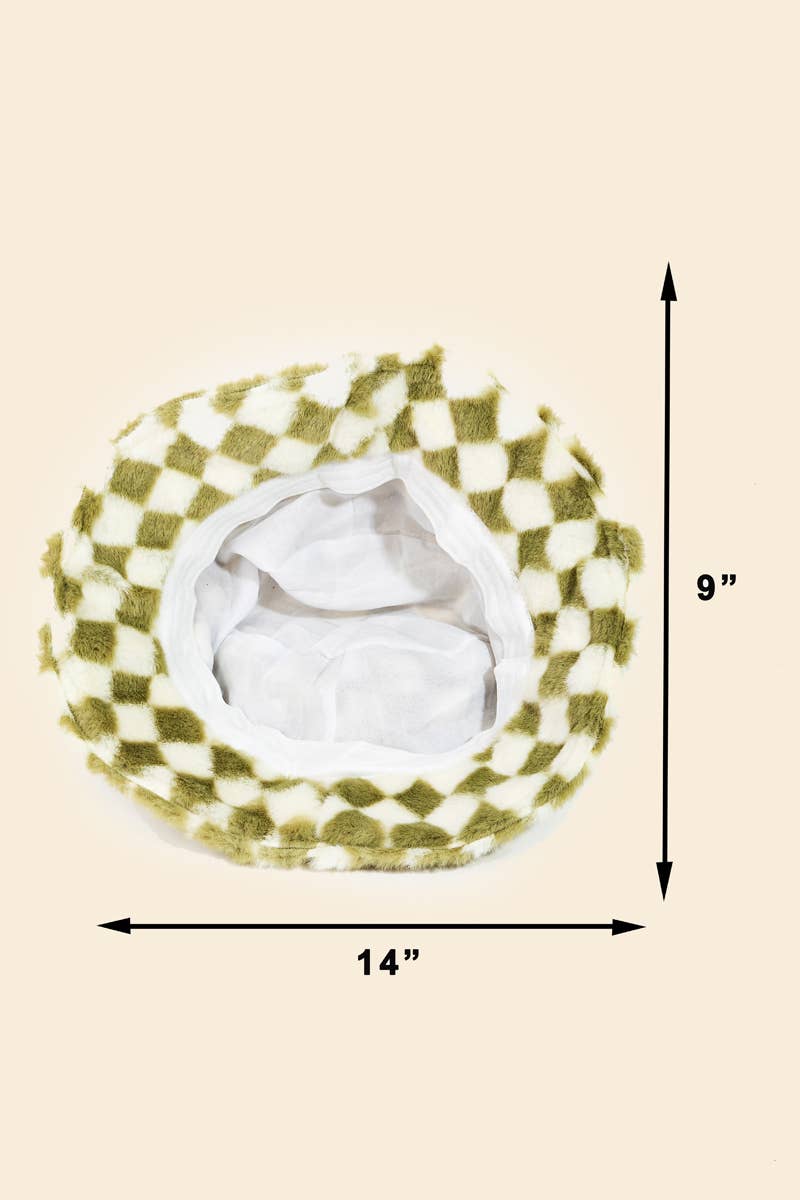 Checkered Print Fur Bucket Hat