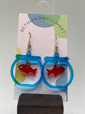 Beth and Bella Art Earrings - Goldfish Bowl