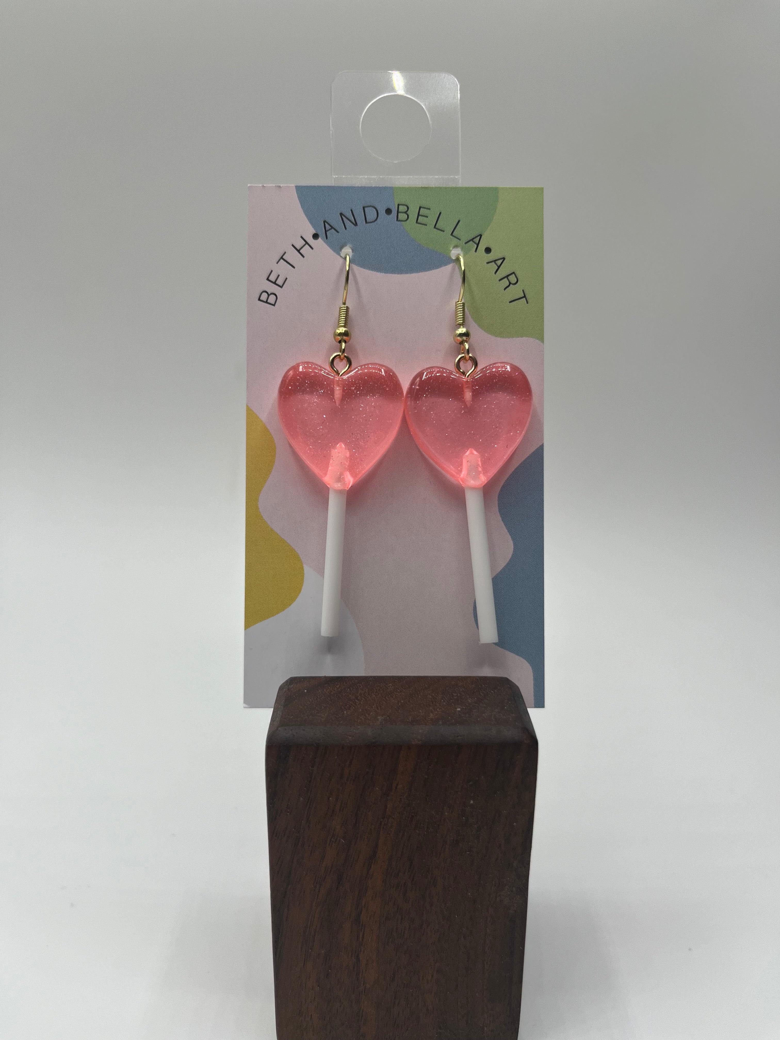 Beth and Bella Art Earrings - Lollipop Hearts