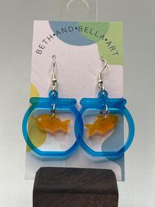 Beth and Bella Art Earrings - Goldfish Bowl