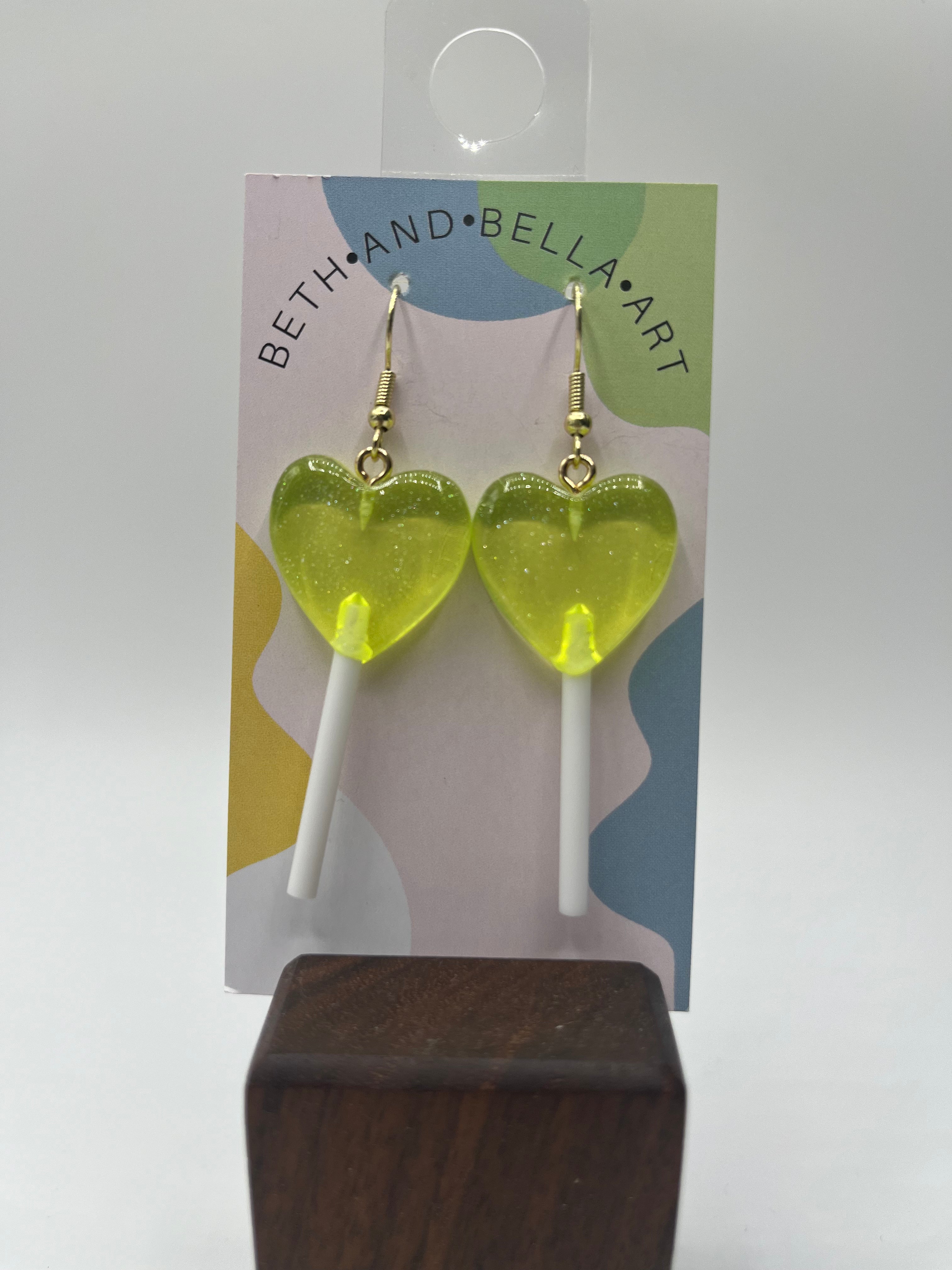 Beth and Bella Art Earrings - Lollipop Hearts