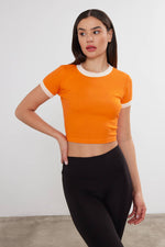 Women's Blank Cropped T-Shirt Two Tone Basic Crop Top Blank